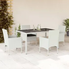 Garten-Essgruppe, 5-teilig, mit synthetischem Rattan, weißen Kissen und Glasplatte. von , Gartensets - Ref: Foro24-3278581, P...