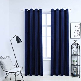 Cortinas opacas anillas 2 pzas terciopelo azul oscuro 140x225cm