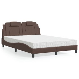 Bed with brown synthetic leather mattress 140x200 cm by , Beds and slatted bases - Ref: Foro24-3208798, Price: 426,31 €, Disc...