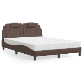 Bed with brown synthetic leather mattress 140x200 cm by , Beds and slatted bases - Ref: Foro24-3208798, Price: 418,84 €, Disc...