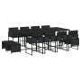 Set comedor de jardín con cojines 13 pzas ratán sintético negro