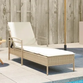 Tumbona con cojín ratán sintético beige 63x200x81 cm by , Loungers - Ref: Foro24-368303, Price: 179,46 €, Discount: %
