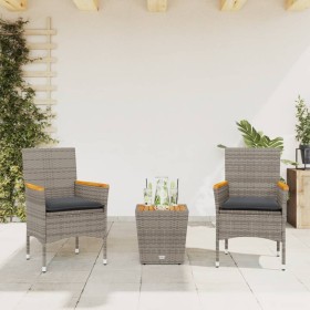 Mesita y sillas con cojines 3 pzas ratán sintético vidrio gris by , Garden sets - Ref: Foro24-3278746, Price: 204,84 €, Disco...