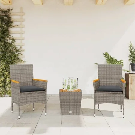 Mesita y sillas con cojines 3 pzas ratán sintético vidrio gris by , Garden sets - Ref: Foro24-3278746, Price: 197,97 €, Disco...