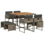 Set comedor jardín 9 pzas y cojines ratán sintético gris by , Garden sets - Ref: Foro24-3278089, Price: 446,59 €, Discount: %