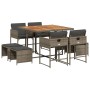Set comedor jardín 9 pzas y cojines ratán sintético gris by , Garden sets - Ref: Foro24-3278089, Price: 371,80 €, Discount: %