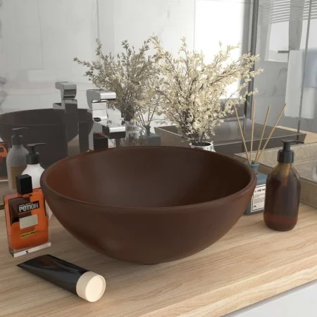Luxury round dark brown matte ceramic sink 32.5x14 cm by vidaXL, Sinks - Ref: Foro24-146973, Price: 48,23 €, Discount: %