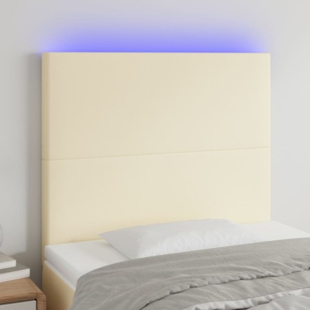 Cabecero con luces LED cuero sintético crema 90x5x118/128 cm
