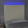 Cabecero con luces LED cuero sintético crema 90x5x118/128 cm