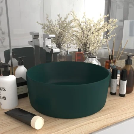 Matte dark green round ceramic luxury washbasin 40x15 cm by vidaXL, Sinks - Ref: Foro24-147014, Price: 83,10 €, Discount: %