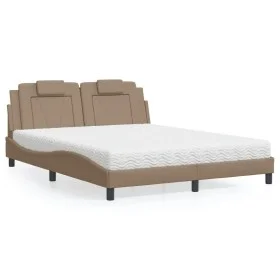 Bed with cappuccino synthetic leather mattress 160x200 cm by , Beds and slatted bases - Ref: Foro24-3208807, Price: 396,28 €,...