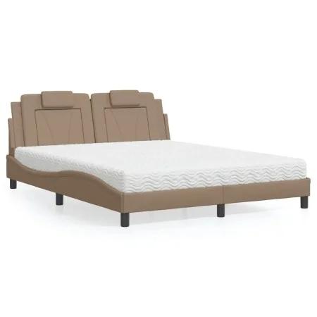 Cama con colchón cuero sintético capuchino 160x200 cm de , Camas y somieres - Ref: Foro24-3208807, Precio: 392,90 €, Descuent...