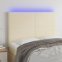 Cabecero con luces LED cuero sintético crema 144x5x118/128 cm
