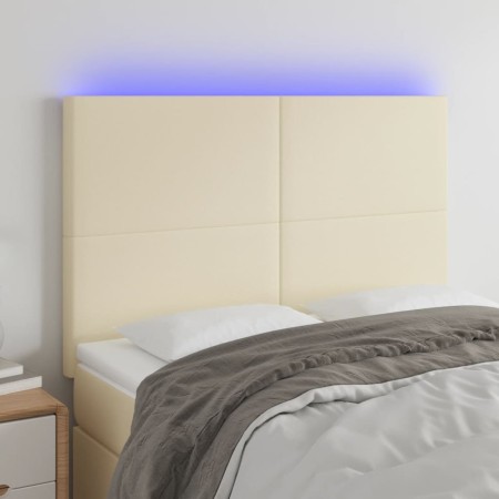 Cabecero con luces LED cuero sintético crema 144x5x118/128 cm