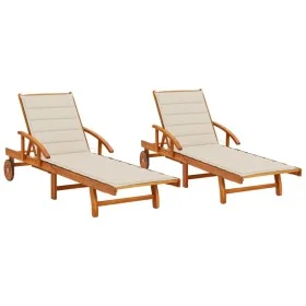 Sun loungers with cushions, 2 units, solid acacia wood by , Loungers - Ref: Foro24-3077333, Price: 462,79 €, Discount: %