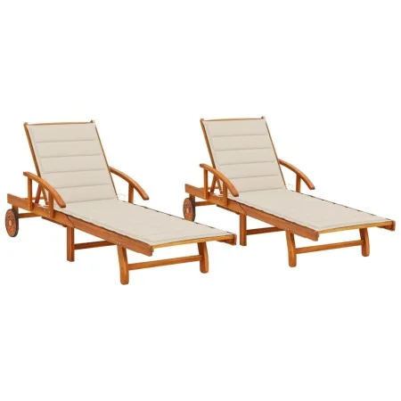 Sun loungers with cushions, 2 units, solid acacia wood by , Loungers - Ref: Foro24-3077333, Price: 462,80 €, Discount: %