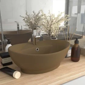 Luxurious washbasin with matte cream ceramic overflow 58.5x39 cm by vidaXL, Sinks - Ref: Foro24-146941, Price: 69,80 €, Disco...