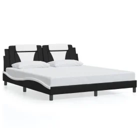 Bed frame with LED lights black white PE leather 180x200 cm by , Beds and slatted bases - Ref: Foro24-3214041, Price: 245,82 ...