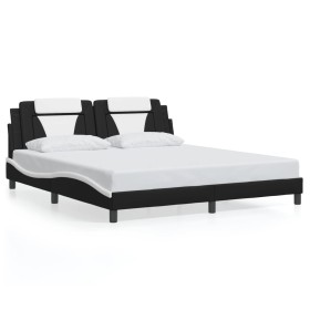 Estructura cama con luces LED cuero PE negro blanco 180x200 cm de , Camas y somieres - Ref: Foro24-3214041, Precio: 245,76 €,...