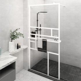 Shower screen with ESG glass shelf and white aluminum 115x195cm by , Shower walls and screens - Ref: Foro24-3185510, Price: 1...