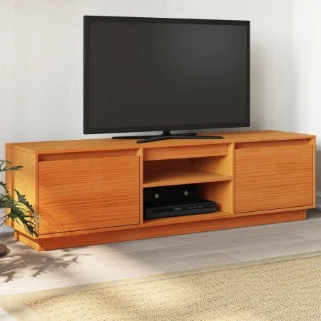Massives TV-Möbel aus Kiefernholz in brauner Wachsfarbe, 140x35x40 cm. von , TV-Möbel - Ref: Foro24-847131, Preis: 122,10 €, ...