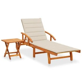 Garden sun lounger with table and cushion made of solid acacia wood. by , Loungers - Ref: Foro24-3061620, Price: 246,95 €, Di...