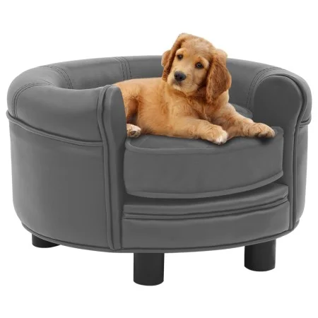 Gray plush and synthetic leather dog sofa 48x48x32 cm by vidaXL, Beds for dogs - Ref: Foro24-170956, Price: 83,94 €, Discount: %