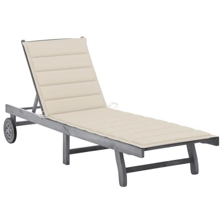 Garden sun lounger with solid acacia wood cushion in grey by , Loungers - Ref: Foro24-3061362, Price: 197,46 €, Discount: %