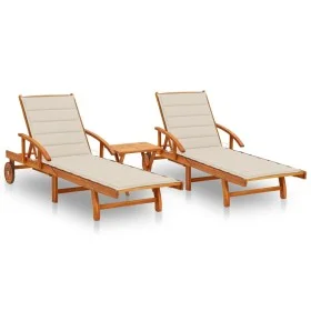 Sun loungers with table and cushions 2 pcs solid acacia wood by , Loungers - Ref: Foro24-3077348, Price: 469,95 €, Discount: %