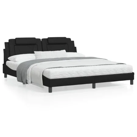 Bed frame with synthetic leather headboard black 180x200cm by , Beds and slatted bases - Ref: Foro24-3208110, Price: 233,92 €...