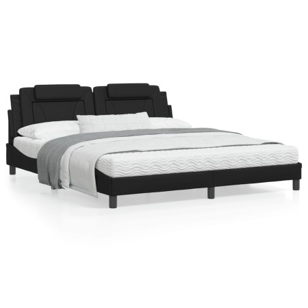Estructura de cama con cabecero cuero sintético negro 180x200cm de , Camas y somieres - Ref: Foro24-3208110, Precio: 236,23 €...