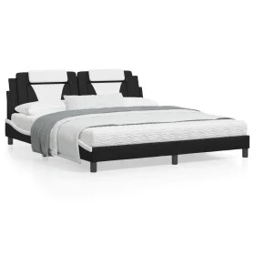 Bed frame with black and white synthetic leather headboard by , Beds and slatted bases - Ref: Foro24-3208115, Price: 232,30 €...