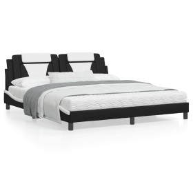 Estructura de cama con cabecero cuero sintético negro y blanco de , Camas y somieres - Ref: Foro24-3208115, Precio: 237,35 €,...