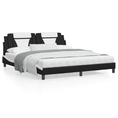 Bed frame with black and white synthetic leather headboard by , Beds and slatted bases - Ref: Foro24-3208115, Price: 232,30 €...