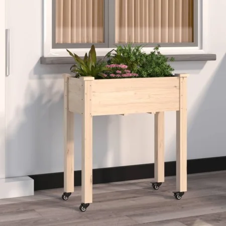 Jardinera con forro y ruedas madera maciza de abeto 71x37x80 cm by , Pots and planters - Ref: Foro24-3157823, Price: 58,82 €,...