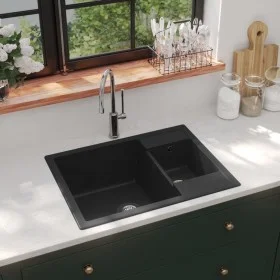 Double sink kitchen with overflow black granite by vidaXL, Sinks - Ref: Foro24-147085, Price: 177,49 €, Discount: %