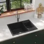 Fregadero de cocina doble seno con rebosadero granito negro de vidaXL, Fregaderos - Ref: Foro24-147085, Precio: 177,05 €, Des...
