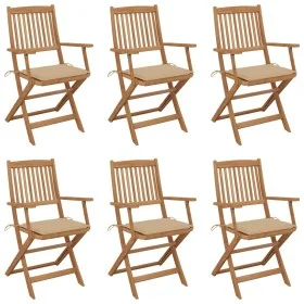 Klappbare Gartenstühle 6 Stück und Kissen aus massivem Akazienholz von , Gartenstühle - Ref: Foro24-3065464, Preis: 346,10 €,...