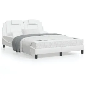 Bed frame with white synthetic leather headboard 140x190 cm by , Beds and slatted bases - Ref: Foro24-3208090, Price: 223,52 ...
