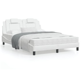Estructura de cama cabecero cuero sintético blanco 140x190 cm de , Camas y somieres - Ref: Foro24-3208090, Precio: 223,49 €, ...