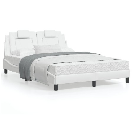 Bed frame with white synthetic leather headboard 140x190 cm by , Beds and slatted bases - Ref: Foro24-3208090, Price: 223,49 ...