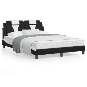 Estructura cama cabecero cuero sintético negro blanco 140x200cm de , Camas y somieres - Ref: Foro24-3208101, Precio: 197,82 €...