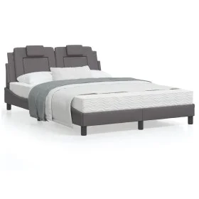 Bed frame with gray synthetic leather headboard 140x200cm by , Beds and slatted bases - Ref: Foro24-3208099, Price: 185,81 €,...