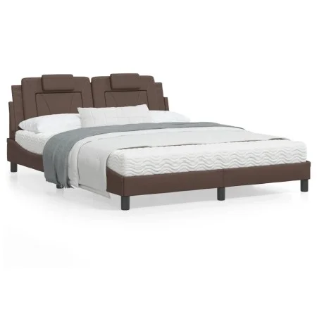 Bed frame with LED lights, brown PE leather, 160x200 cm. by , Beds and slatted bases - Ref: Foro24-3214031, Price: 245,44 €, ...