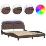 Bed frame with LED lights, brown PE leather, 160x200 cm. by , Beds and slatted bases - Ref: Foro24-3214031, Price: 245,44 €, ...