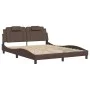 Bed frame with LED lights, brown PE leather, 160x200 cm. by , Beds and slatted bases - Ref: Foro24-3214031, Price: 245,44 €, ...