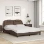 Bed frame with LED lights, brown PE leather, 160x200 cm. by , Beds and slatted bases - Ref: Foro24-3214031, Price: 245,44 €, ...