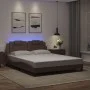 Bed frame with LED lights, brown PE leather, 160x200 cm. by , Beds and slatted bases - Ref: Foro24-3214031, Price: 245,44 €, ...