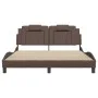 Bed frame with LED lights, brown PE leather, 160x200 cm. by , Beds and slatted bases - Ref: Foro24-3214031, Price: 245,44 €, ...
