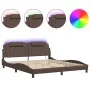 Bed frame with LED lights in brown synthetic leather 180x200 cm by , Beds and slatted bases - Ref: Foro24-3214038, Price: 244...